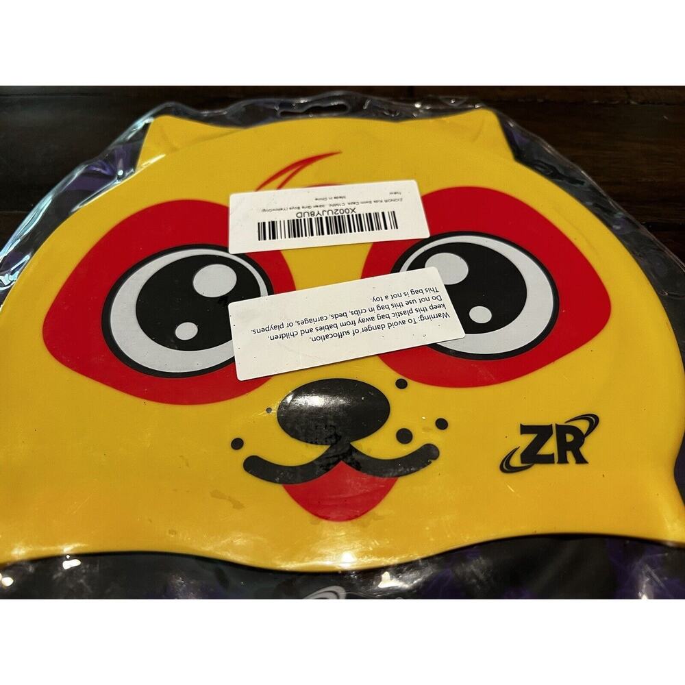 Kids Silicone Swim Swimming Cute Cartoon Cap Hat Waterproof Yellow Dog